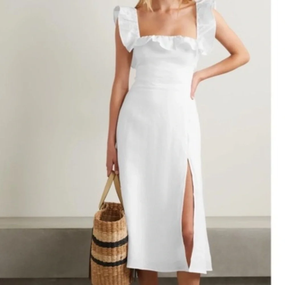 Reformation White Linen Ruffle Midi Dress - Picture 4 of 5